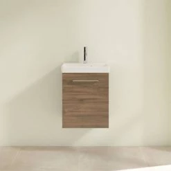 Villeroy and Boch Avento Arizona Oak 450mm Wall Hung 1-Door Vanity Unit -Victorian Plumbing Shop SAVE15VH01 D2 460