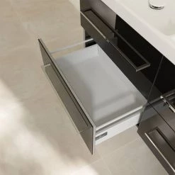 Villeroy and Boch Avento Crystal Black 1200mm Wall Hung 4-Drawer Double Vanity Unit -Victorian Plumbing Shop SAVE29B301 D5 460