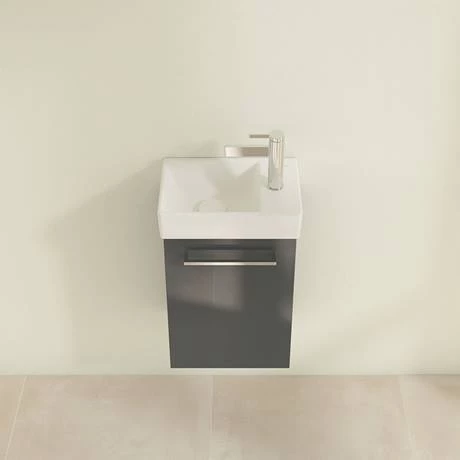 SAVE31B101_D3_460.jpg Villeroy and Boch Avento Crystal Grey 360mm Wall Hung Vanity Unit with Left Bowl Basin -Victorian Plumbing Shop SAVE31B101 D3 460