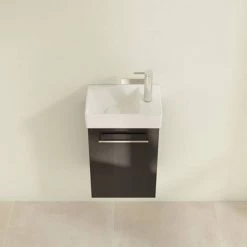 Villeroy and Boch Avento Crystal Black 360mm Wall Hung Vanity Unit with Left Bowl Basin 3 Villeroy and Boch Avento Crystal Black 360mm Wall Hung Vanity Unit with Left Bowl Basin -Victorian Plumbing Shop SAVE31B301 D3 460