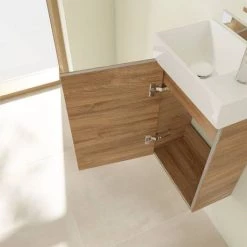 Villeroy and Boch Avento Oak Kansas 360mm Wall Hung Vanity Unit with Left Bowl Basin 5 Villeroy and Boch Avento Oak Kansas 360mm Wall Hung Vanity Unit with Left Bowl Basin -Victorian Plumbing Shop SAVE31RH01 D6 460