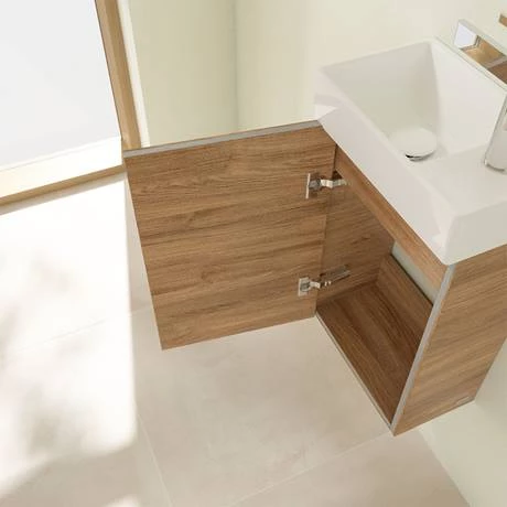 SAVE31RH01_D6_460.jpg Villeroy and Boch Avento Oak Kansas 360mm Wall Hung Vanity Unit with Left Bowl Basin -Victorian Plumbing Shop SAVE31RH01 D6 460