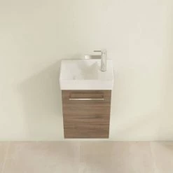 Villeroy and Boch Avento Arizona Oak 360mm Wall Hung Vanity Unit with Left Bowl Basin -Victorian Plumbing Shop SAVE31VH01 D3 460
