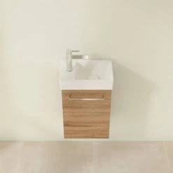 Villeroy and Boch Avento Oak Kansas 360mm Wall Hung Vanity Unit with Right Bowl Basin -Victorian Plumbing Shop SAVE32RH01 D3 460