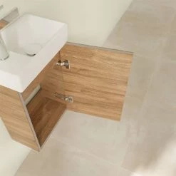 Villeroy and Boch Avento Oak Kansas 360mm Wall Hung Vanity Unit with Right Bowl Basin -Victorian Plumbing Shop SAVE32RH01 D5 460