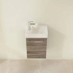 Villeroy and Boch Avento Stone Oak 360mm Wall Hung Vanity Unit with Right Bowl Basin -Victorian Plumbing Shop SAVE32RK01 D3 460