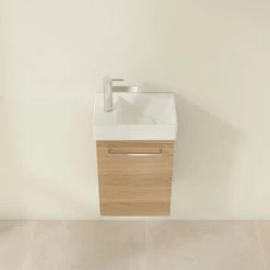 Villeroy and Boch Avento Nordic Oak 360mm Wall Hung Vanity Unit with Right Bowl Basin -Victorian Plumbing Shop SAVE32VJ01 D3 460