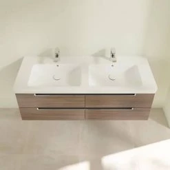 Villeroy and Boch Subway 2.0 Arizona Oak 1300mm Wall Hung Double Basin Vanity Unit 3 Villeroy and Boch Subway 2.0 Arizona Oak 1300mm Wall Hung Double Basin Vanity Unit -Victorian Plumbing Shop SBDB13AO D3 460