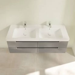 Villeroy and Boch Subway 2.0 Glossy Grey 1300mm Wall Hung Double Basin Vanity Unit -Victorian Plumbing Shop SBDB13GG D3 460