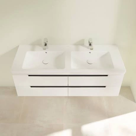 SBDB13GW_D3_460.jpg Villeroy and Boch Subway 2.0 Glossy White 1300mm Wall Hung Double Basin Vanity Unit -Victorian Plumbing Shop SBDB13GW D3 460