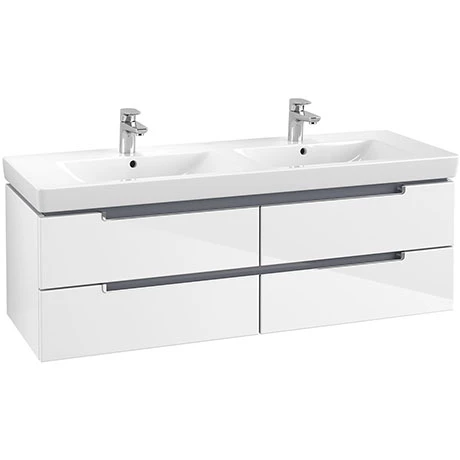 SBDB13GW_P.jpg Villeroy and Boch Subway 2.0 Glossy White 1300mm Wall Hung Double Basin Vanity Unit -Victorian Plumbing Shop SBDB13GW P