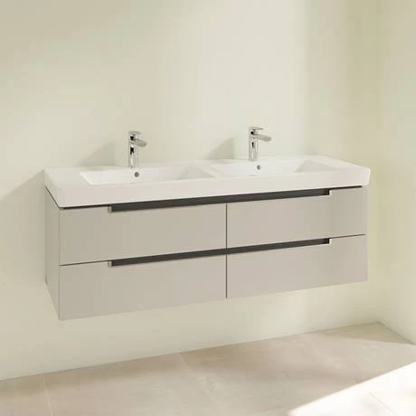 SBDB13SG_D1_460.jpg Villeroy and Boch Subway 2.0 Soft Grey 1300mm Wall Hung Double Basin Vanity Unit -Victorian Plumbing Shop SBDB13SG D1 460