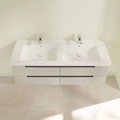 Villeroy and Boch Subway 2.0 Soft Grey 1300mm Wall Hung Double Basin Vanity Unit 3 Villeroy and Boch Subway 2.0 Soft Grey 1300mm Wall Hung Double Basin Vanity Unit -Victorian Plumbing Shop SBDB13SG D3 460