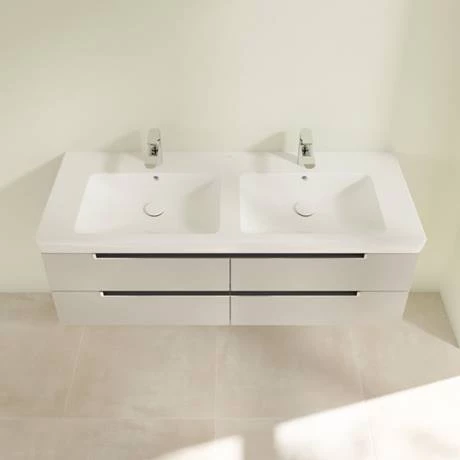 SBDB13SG_D3_460.jpg Villeroy and Boch Subway 2.0 Soft Grey 1300mm Wall Hung Double Basin Vanity Unit -Victorian Plumbing Shop SBDB13SG D3 460