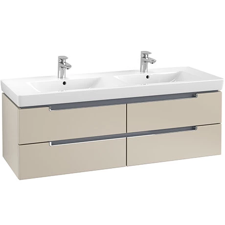 SBDB13SG_P.jpg Villeroy and Boch Subway 2.0 Soft Grey 1300mm Wall Hung Double Basin Vanity Unit -Victorian Plumbing Shop SBDB13SG P