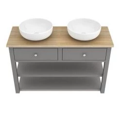 Trafalgar Countertop Basin Unit - Grey - 1240mm inc. 2 Round Basins 3 Trafalgar Countertop Basin Unit - Grey - 1240mm inc. 2 Round Basins -Victorian Plumbing Shop TRF12WTGRY BAS D3 460