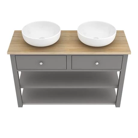 TRF12WTGRY-BAS_D3_460.jpg Trafalgar Countertop Basin Unit - Grey - 1240mm inc. 2 Round Basins -Victorian Plumbing Shop TRF12WTGRY BAS D3 460