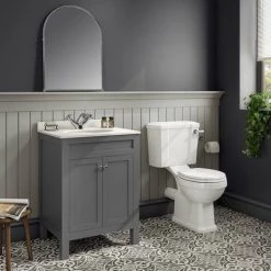 Trafalgar 610mm Grey Vanity Unit with White Marble Basin Top 2 Trafalgar 610mm Grey Vanity Unit with White Marble Basin Top -Victorian Plumbing Shop TRF6GRY MB d2n 460