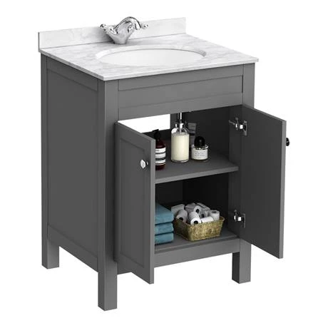 TRF6GRY-MB_d3_460.jpg Trafalgar 610mm Grey Vanity Unit with White Marble Basin Top -Victorian Plumbing Shop TRF6GRY MB d3 460