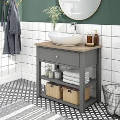 Trafalgar Countertop Vanity Unit - Grey - 840mm Wide -Victorian Plumbing Shop TRF8WTGRY n d2 460