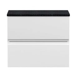 Hudson Reed Urban 600mm Satin White Vanity Unit - Wall Hung 2 Drawer Unit with Black Worktop