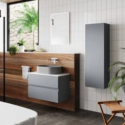 Hudson Reed Urban 600mm Satin Grey Vanity Unit - Wall Hung 2 Drawer Unit with Grey Worktop 4 Hudson Reed Urban 600mm Satin Grey Vanity Unit - Wall Hung 2 Drawer Unit with Grey Worktop -Victorian Plumbing Shop URB204LBG d4 460