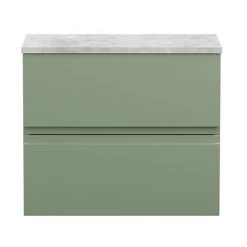 Hudson Reed Urban 600mm Satin Green Vanity Unit - Wall Hung 2 Drawer Unit with Grey Worktop