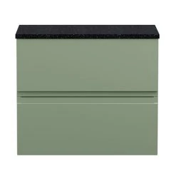 Hudson Reed Urban 600mm Satin Green Vanity Unit - Wall Hung 2 Drawer Unit with Black Worktop