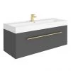 Valencia 1200 Gloss Grey Minimalist Wall Hung Vanity Unit with Brass Handle