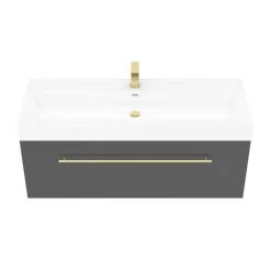 Valencia 1200 Gloss Grey Minimalist Wall Hung Vanity Unit with Brass Handle 2 Valencia 1200 Gloss Grey Minimalist Wall Hung Vanity Unit with Brass Handle -Victorian Plumbing Shop V12GWHBB d2 460