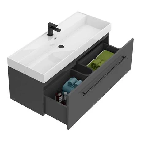 V12GWHMB-d2_460.jpg Valencia 1200 Gloss Grey Minimalist Wall Hung Vanity Unit with Matt Black Handle -Victorian Plumbing Shop V12GWHMB d2 460