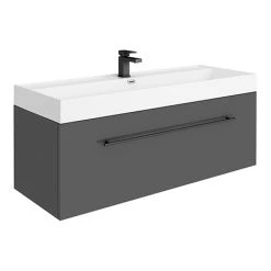 Valencia 1200 Gloss Grey Minimalist Wall Hung Vanity Unit with Matt Black Handle