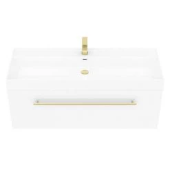 Valencia 1200 Gloss White Minimalist Wall Hung Vanity Unit with Brass Handle 2 Valencia 1200 Gloss White Minimalist Wall Hung Vanity Unit with Brass Handle -Victorian Plumbing Shop V12WWHBB d2 460