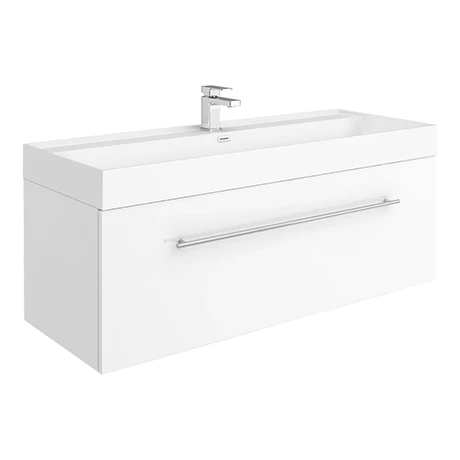V12WWHCH_p.jpg Valencia 1200 Gloss White Minimalist Wall Hung Vanity Unit with Chrome Handle -Victorian Plumbing Shop V12WWHCH p