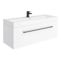 Valencia 1200 Gloss White Minimalist Wall Hung Vanity Unit with Matt Black Handle