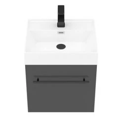 Valencia 450 Gloss Grey Minimalist Wall Hung Vanity Unit with Matt Black Handle 3 Valencia 450 Gloss Grey Minimalist Wall Hung Vanity Unit with Matt Black Handle -Victorian Plumbing Shop V4GWHMB d5 460
