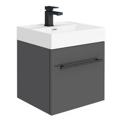 Valencia 450 Gloss Grey Minimalist Wall Hung Vanity Unit with Matt Black Handle