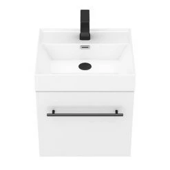 Valencia 450 Gloss White Minimalist Wall Hung Vanity Unit with Matt Black Handle -Victorian Plumbing Shop V4WWHMB d4 460