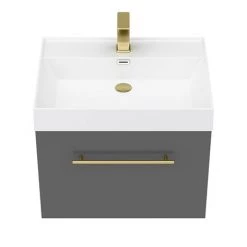 Valencia 600 Gloss Grey Minimalist Wall Hung Vanity Unit with Brass Handle 4 Valencia 600 Gloss Grey Minimalist Wall Hung Vanity Unit with Brass Handle -Victorian Plumbing Shop V6GWHBB d4 460