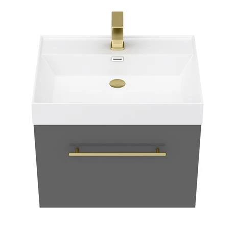 V6GWHBB-d4_460.jpg Valencia 600 Gloss Grey Minimalist Wall Hung Vanity Unit with Brass Handle -Victorian Plumbing Shop V6GWHBB d4 460