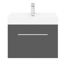 Valencia 600 Gloss Grey Minimalist Wall Hung Vanity Unit with Chrome Handle -Victorian Plumbing Shop V6GWHCH D5 460