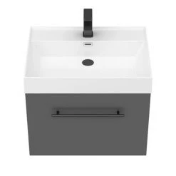 Valencia 600 Gloss Grey Minimalist Wall Hung Vanity Unit with Matt Black Handle -Victorian Plumbing Shop V6GWHMB d4 460