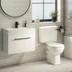 Valencia 600 Gloss White Minimalist Wall Hung Vanity Unit with Matt Black Handle -Victorian Plumbing Shop V6WWHMB d3 460