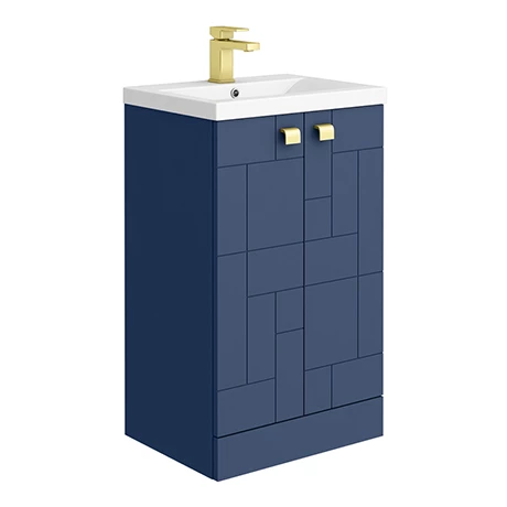VAFS500BLUBRA_n_p.jpg Venice Abstract 500mm Blue Vanity Unit - Floor Standing 2 Door Unit with Brushed Brass Square Drop Handles -Victorian Plumbing Shop VAFS500BLUBRA n p