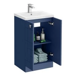 Venice Abstract 500mm Blue Vanity Unit - Floor Standing 2 Door Unit with Chrome Square Drop Handles -Victorian Plumbing Shop VAFS500BLU d4 460