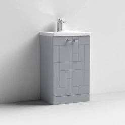 Venice Abstract 500mm Grey Vanity Unit - Floor Standing 2 Door Unit with Chrome Square Drop Handles 3 Venice Abstract 500mm Grey Vanity Unit - Floor Standing 2 Door Unit with Chrome Square Drop Handles -Victorian Plumbing Shop VAFS500GRY D1 460