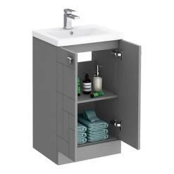 Venice Abstract 500mm Grey Vanity Unit - Floor Standing 2 Door Unit with Chrome Square Drop Handles 4 Venice Abstract 500mm Grey Vanity Unit - Floor Standing 2 Door Unit with Chrome Square Drop Handles -Victorian Plumbing Shop VAFS500GRY d5 460