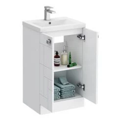 Venice Abstract 500mm White Vanity Unit - Floor Standing 2 Door Unit with Chrome Square Drop Handles 5 Venice Abstract 500mm White Vanity Unit - Floor Standing 2 Door Unit with Chrome Square Drop Handles -Victorian Plumbing Shop VAFS500WHI d5 460