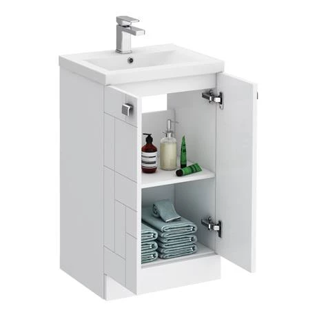 VAFS500WHI_d5_460.jpg Venice Abstract 500mm White Vanity Unit - Floor Standing 2 Door Unit with Chrome Square Drop Handles -Victorian Plumbing Shop VAFS500WHI d5 460
