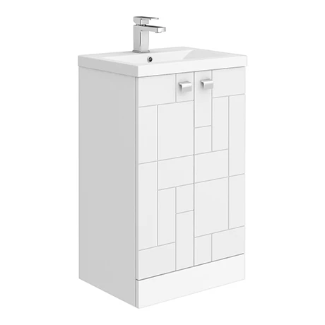 VAFS500WHI_n_p.jpg Venice Abstract 500mm White Vanity Unit - Floor Standing 2 Door Unit with Chrome Square Drop Handles -Victorian Plumbing Shop VAFS500WHI n p